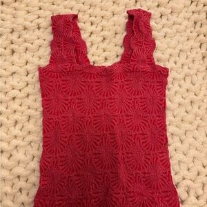 Red Floral Textured Tank Top